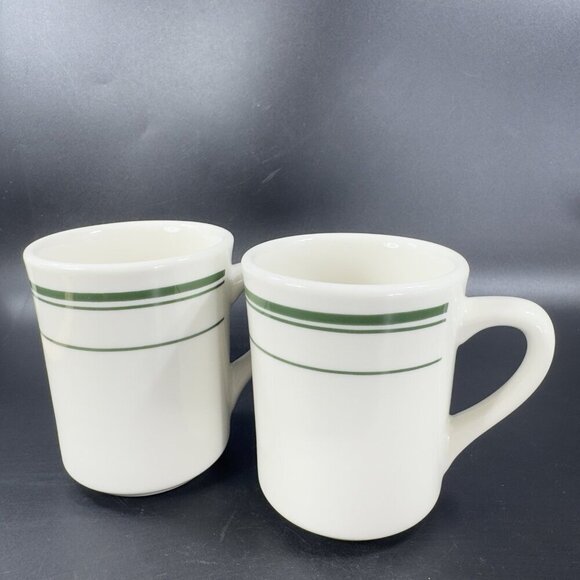 TUXTON 9oz Ceramic Restaurant Grade Diner Coffee Cup Mug Green Stripes Set 3 VTG - Picture 16 of 16